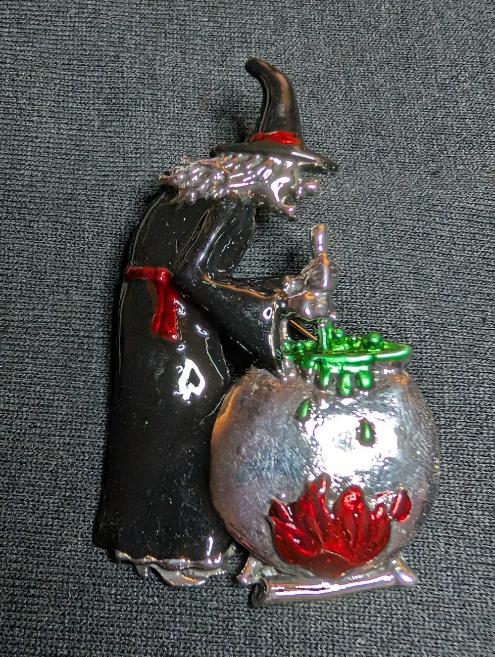 Black Witch with Cauldron Enamel Pin Brooch